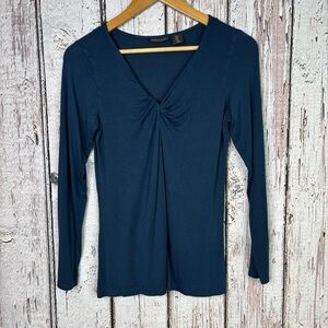 Tahari Size Small Deep Teal Blue Long Sleeve Top Twist Front V-Neck Shirt in EUC
